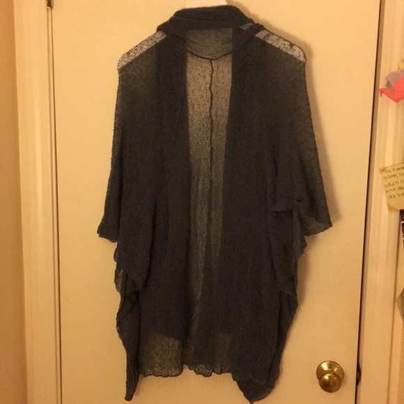 Gray Woven Knit Mesh Open Cardigan Shawl - Picture 4 of 5
